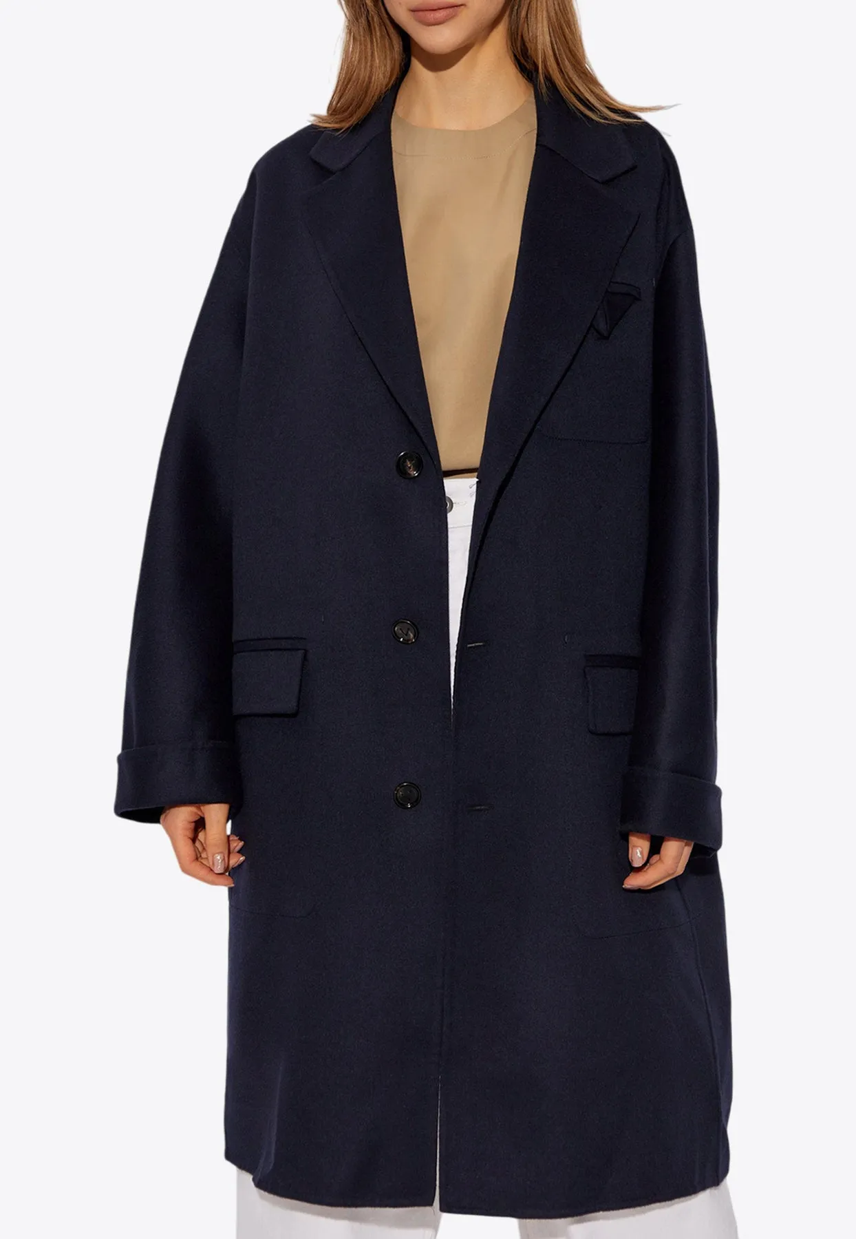 Single-Breasted Wool Blend Coat