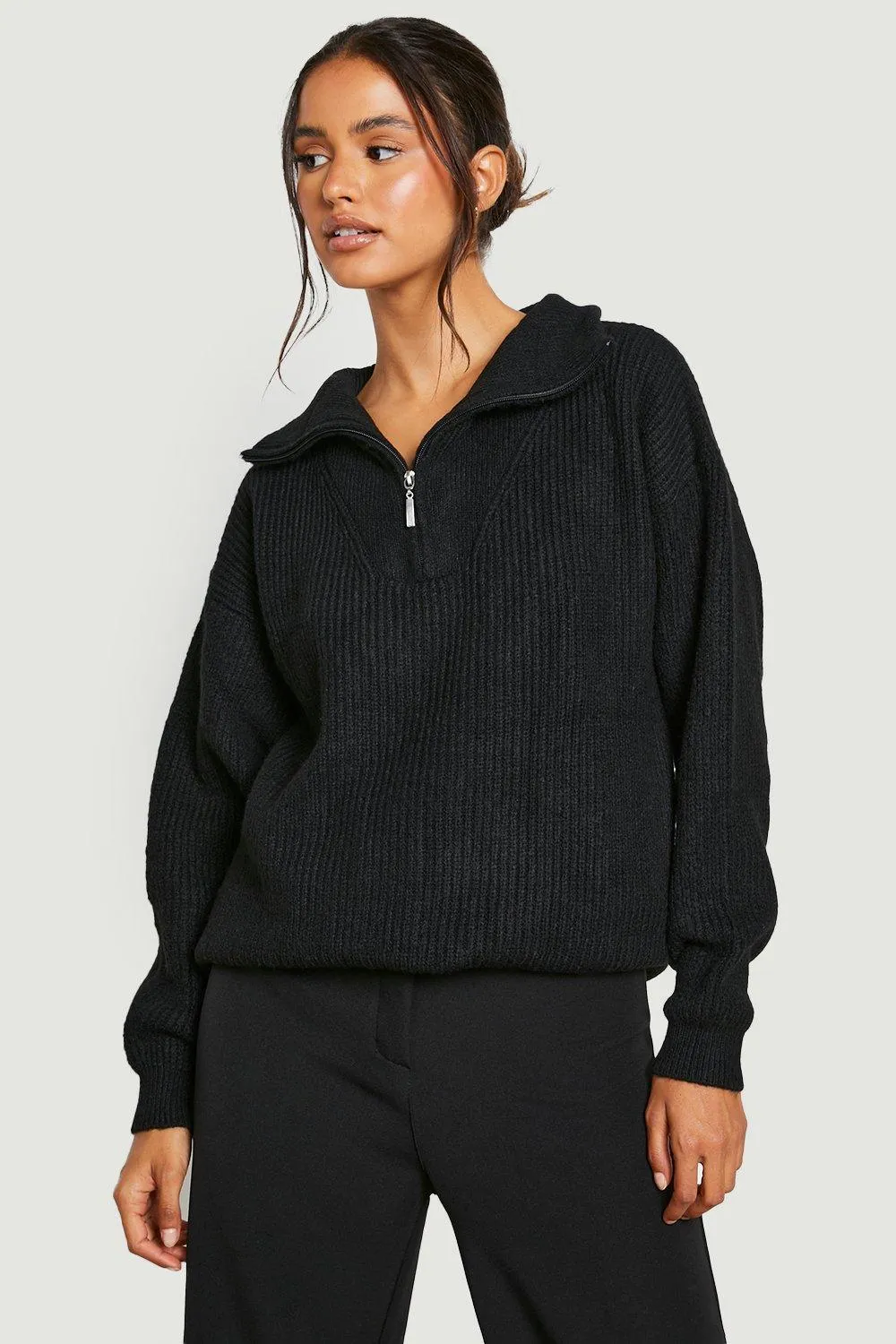 Soft Brushed Knit Half Zip Polo Sweater