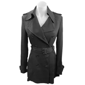 Theory Womens Black Wool Silk Double Breasted Belted Trench Coat Jacket Size P