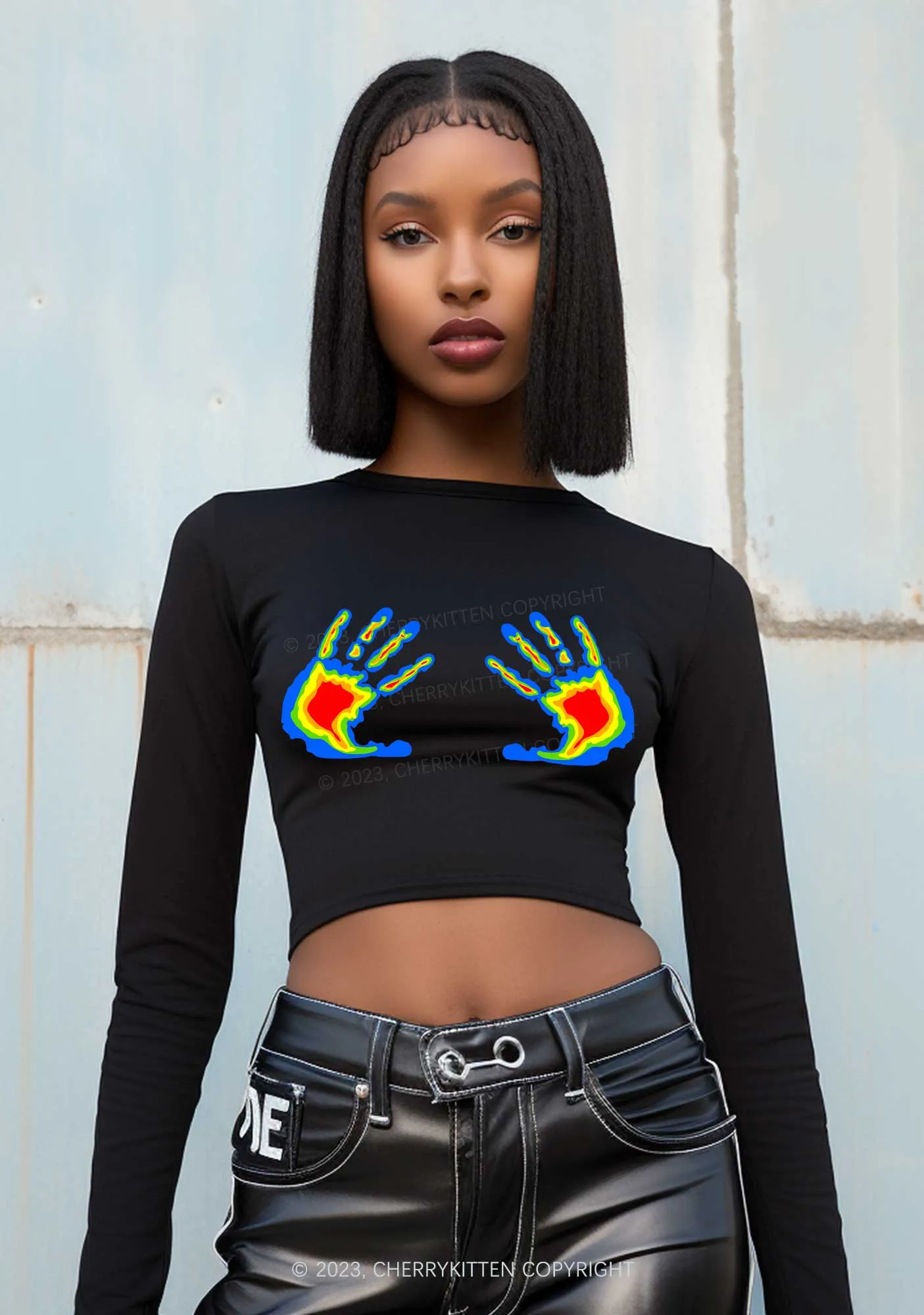 Thermal Hands Long Sleeve Crop Top Cherrykitten