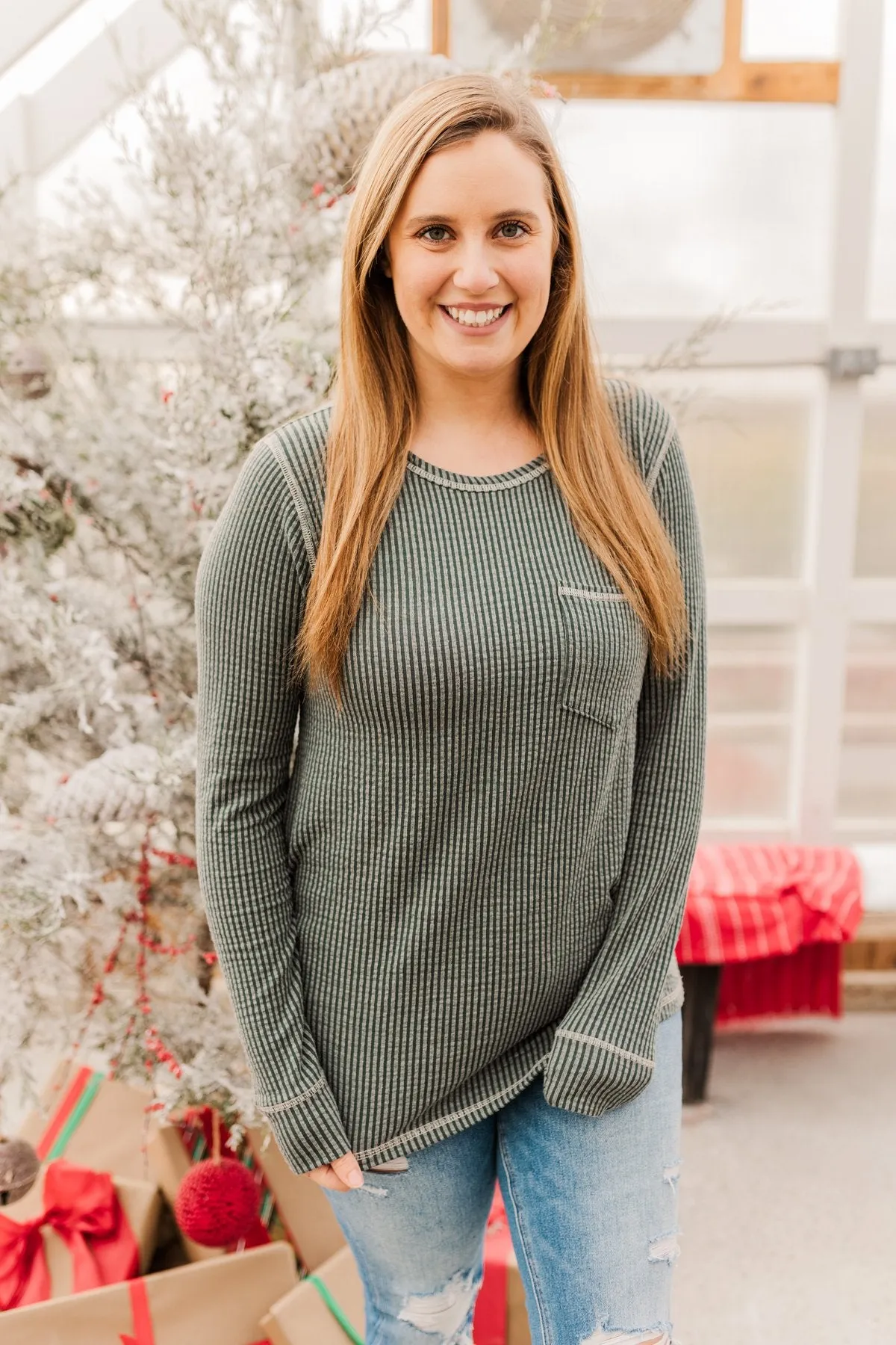 Time To Be Jolly Long Sleeve Top- Olive