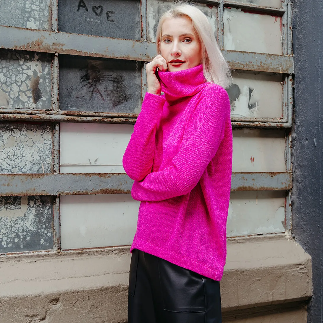 Twill Knit - Tipped Hem Sweater Top - Hot Pink - Final Sale!