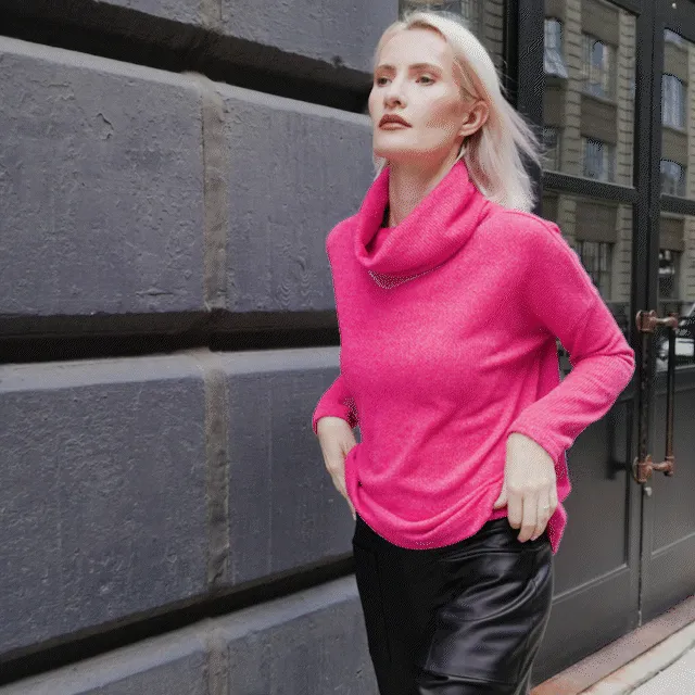 Twill Knit - Tipped Hem Sweater Top - Hot Pink - Final Sale!