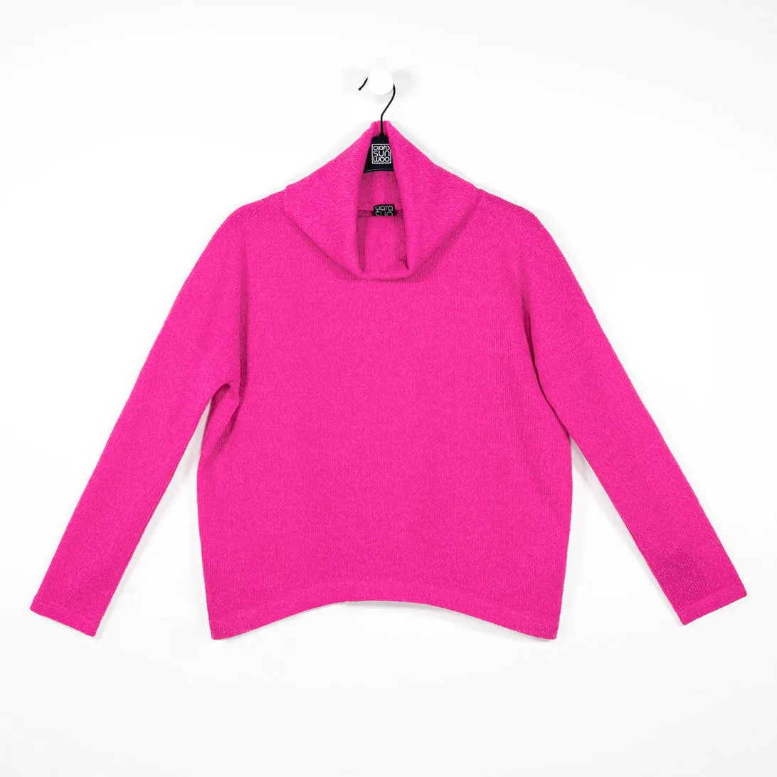 Twill Knit - Tipped Hem Sweater Top - Hot Pink - Final Sale!