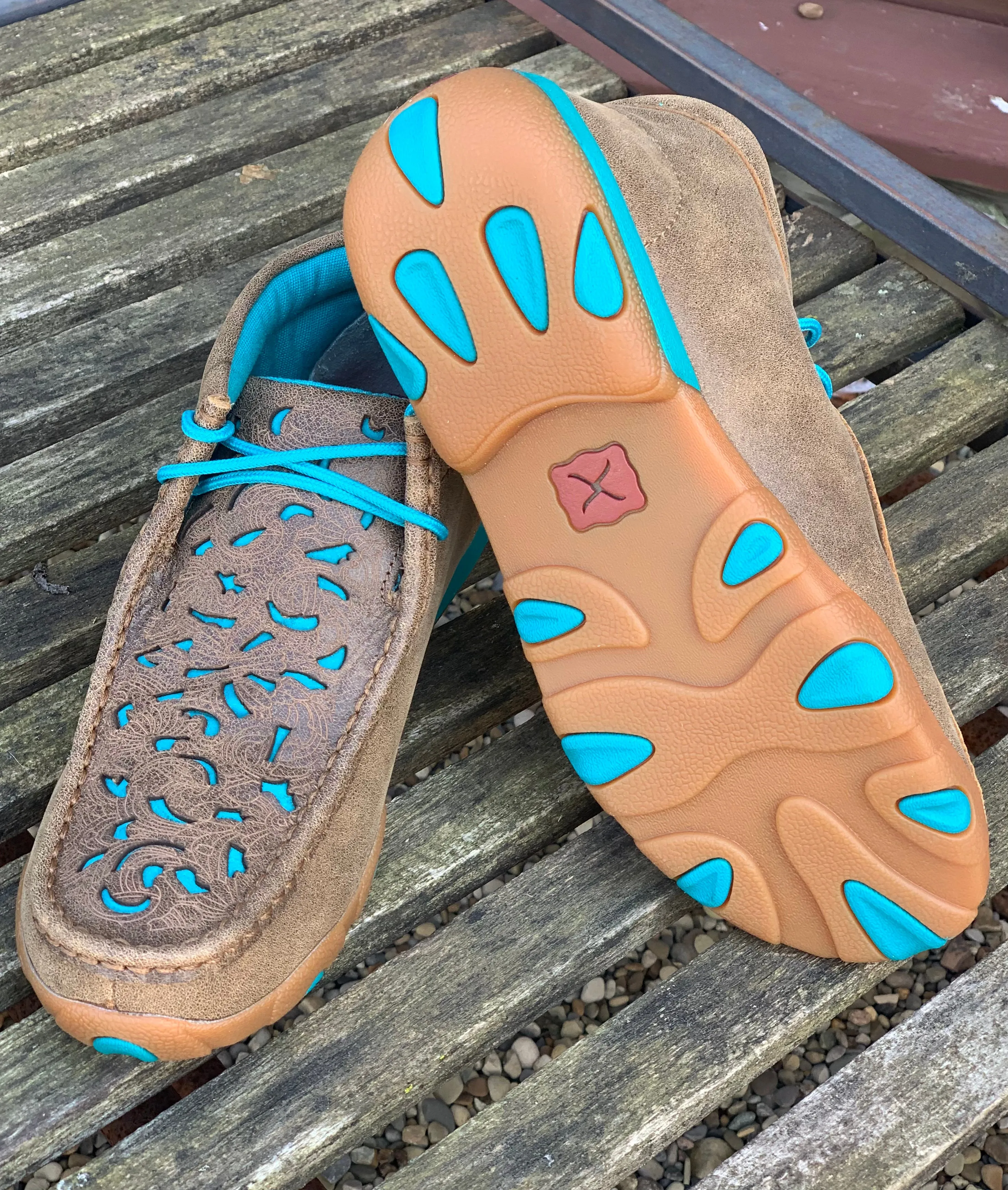 Twisted X Women's Turquoise Inlay Chukka Driving Mocs WDM0126