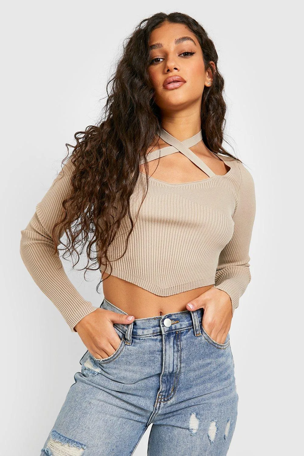 Two Tone Rib Knit Corset Sweater