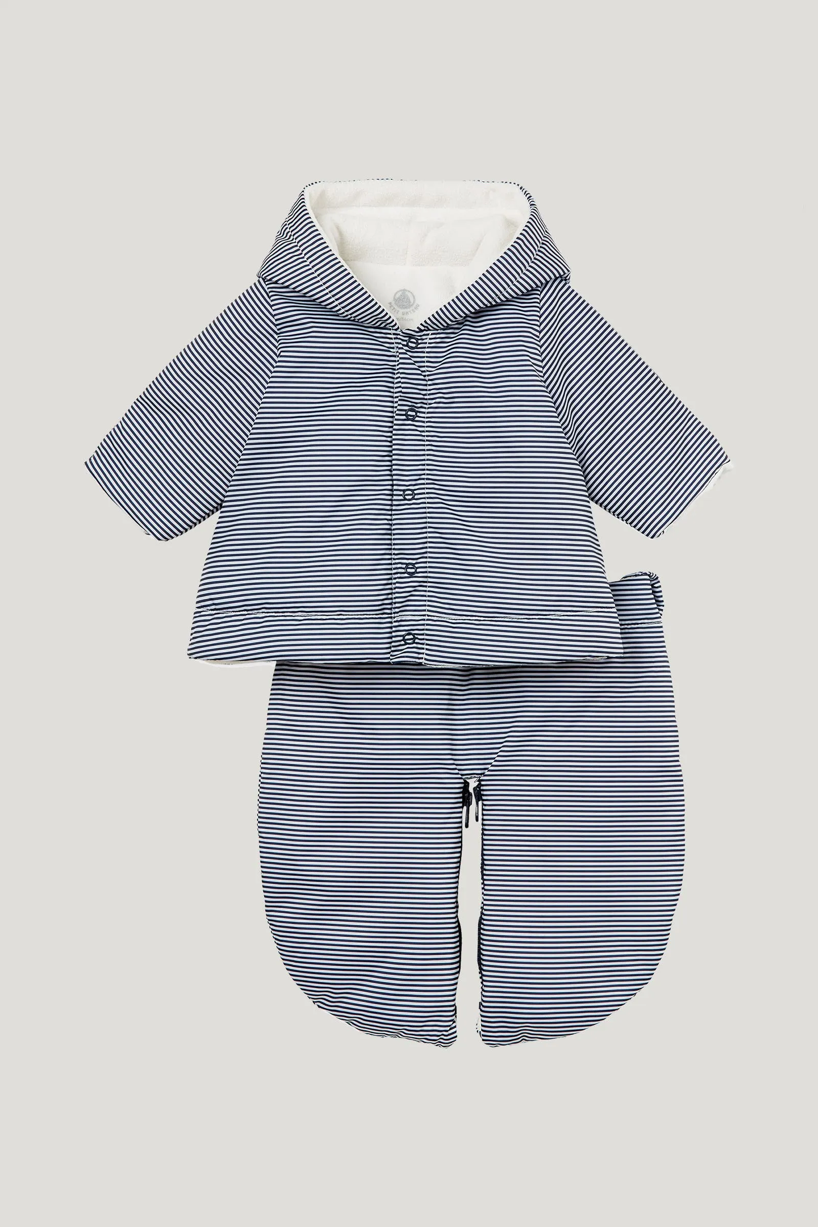 Unisex Baby's White & Navy Stripes Snowsuit Set