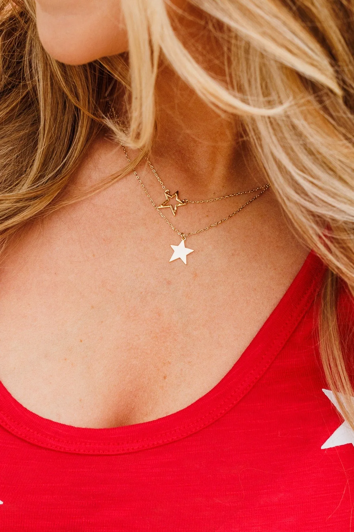 Up To The Stars 2 Layer Necklace- Gold