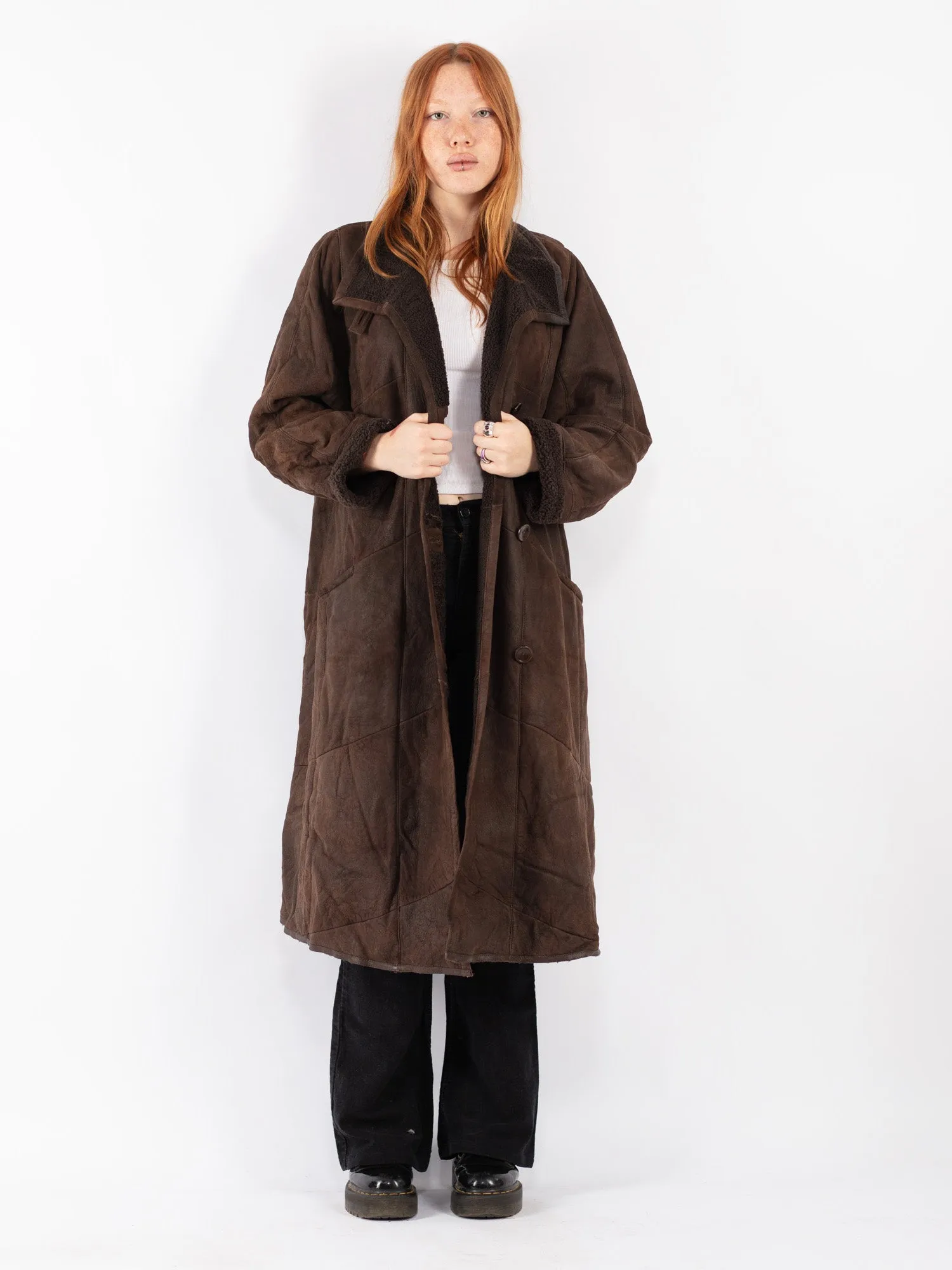 Vintage 90's Women Sheepskin Coat in Brown