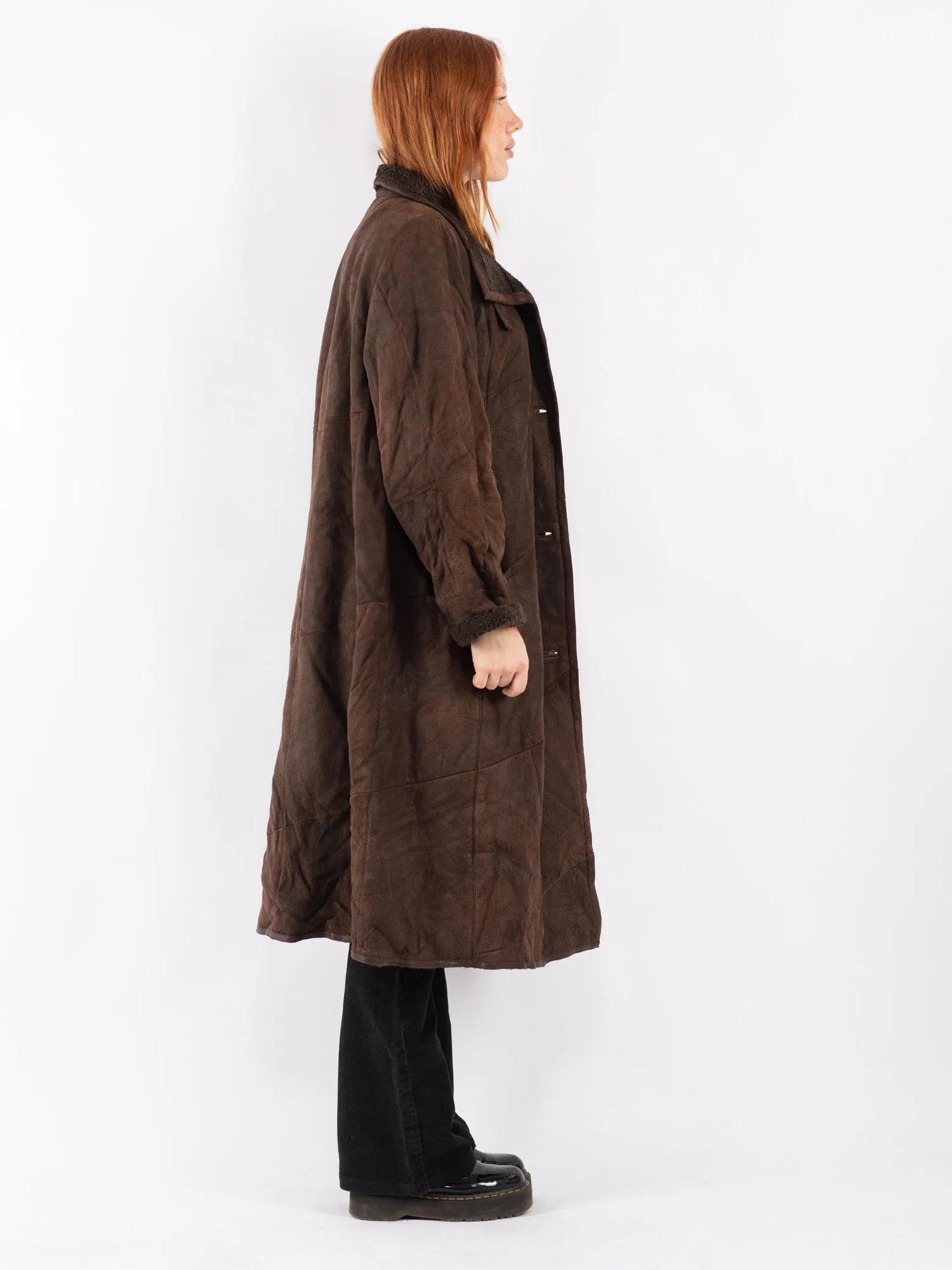 Vintage 90's Women Sheepskin Coat in Brown