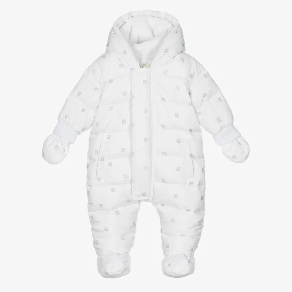 White Down Padded Baby Snowsuit