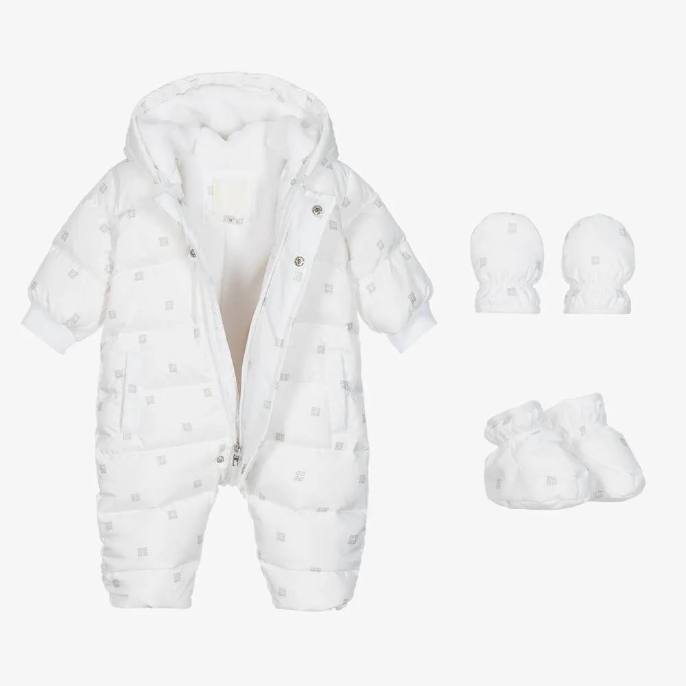 White Down Padded Baby Snowsuit