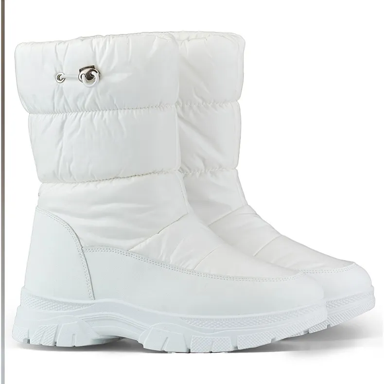 Women's high winter boots with a cuff, white snow boots