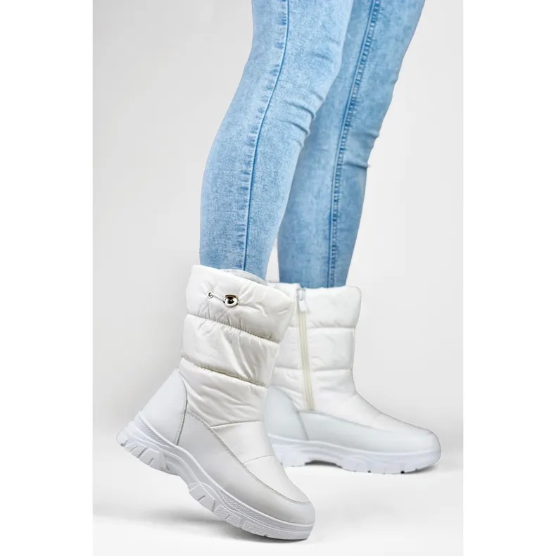 Women's high winter boots with a cuff, white snow boots