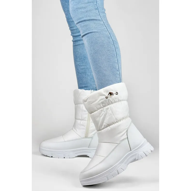 Women's high winter boots with a cuff, white snow boots