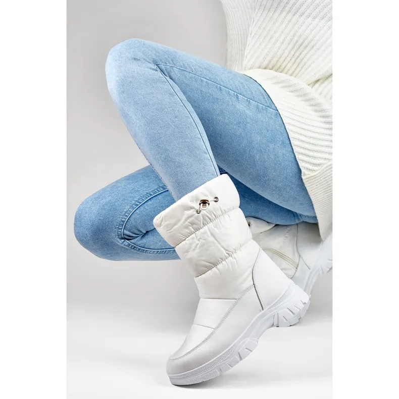 Women's high winter boots with a cuff, white snow boots