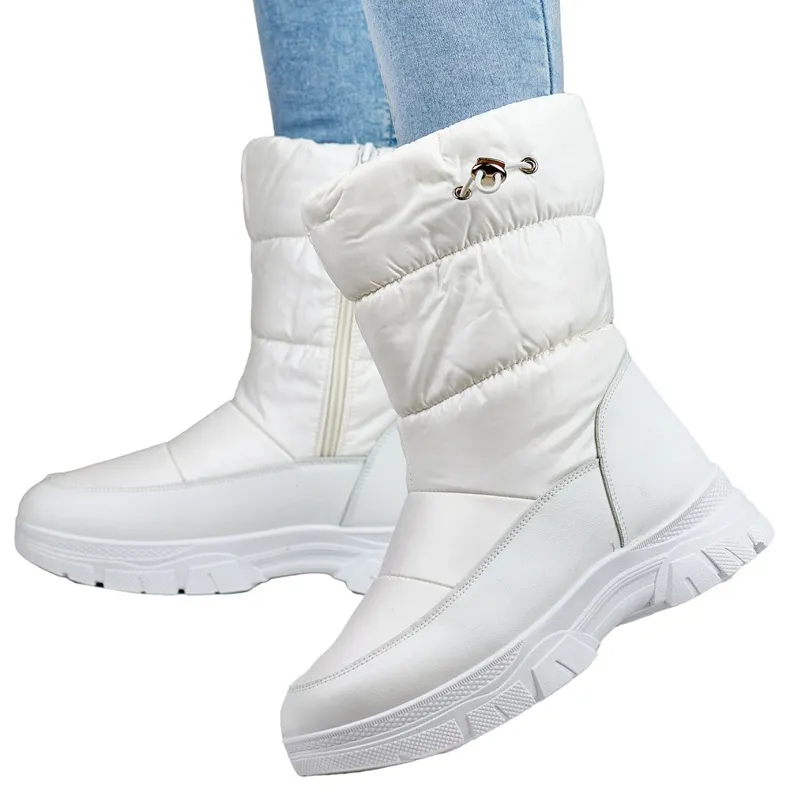 Women's high winter boots with a cuff, white snow boots