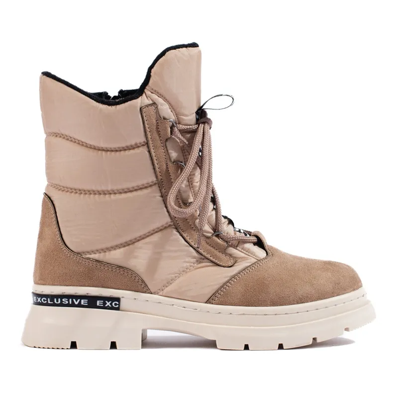 Women's lace-up snow boots beige