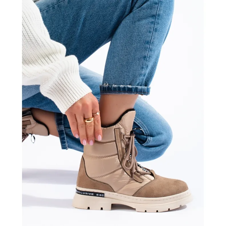 Women's lace-up snow boots beige