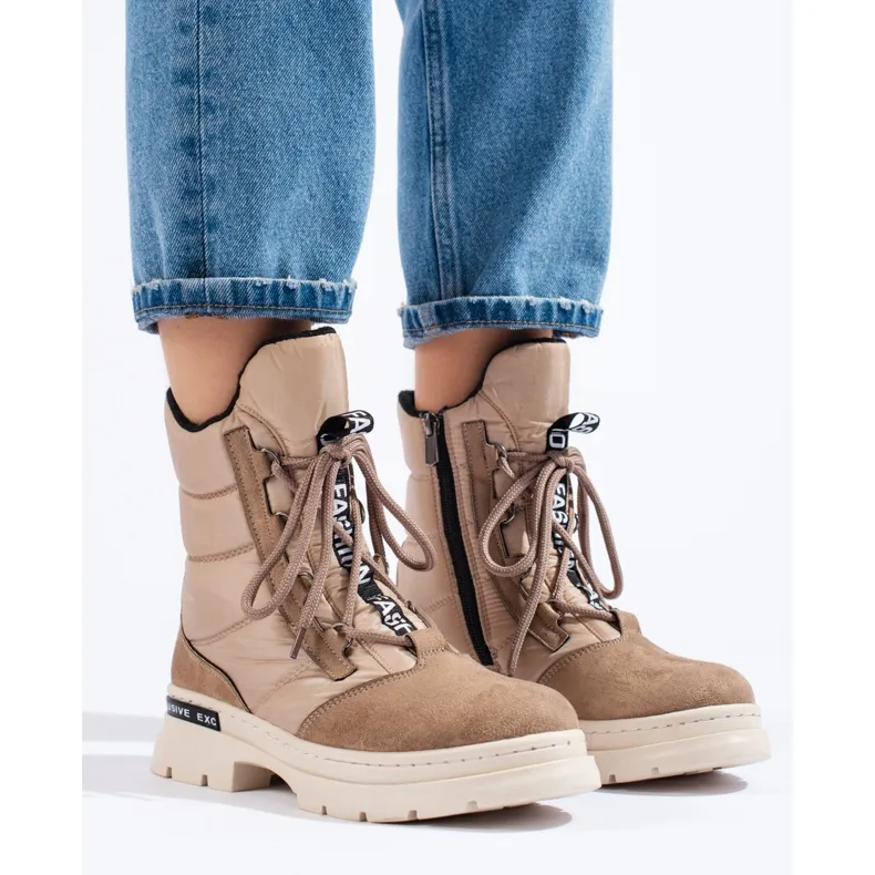 Women's lace-up snow boots beige