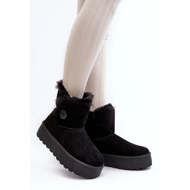 Women's Platform Snow Boots With Fur, Black Vikas