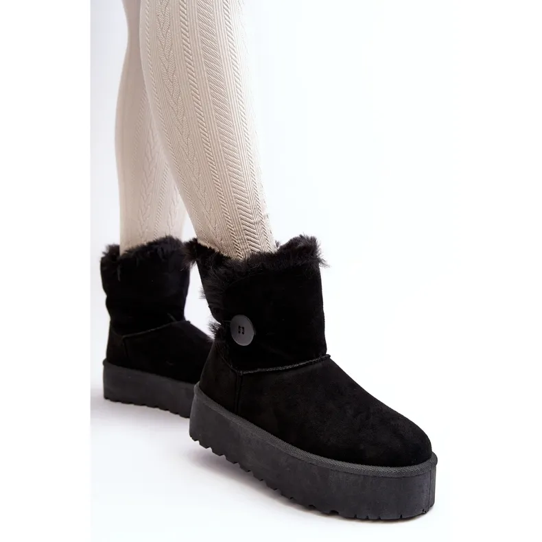 Women's Platform Snow Boots With Fur, Black Vikas