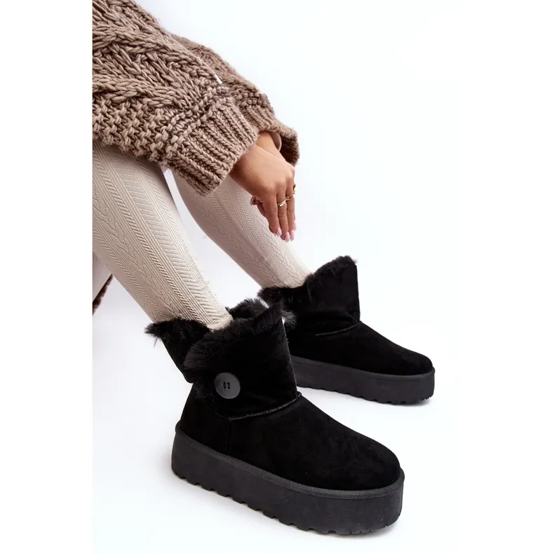 Women's Platform Snow Boots With Fur, Black Vikas