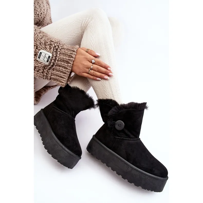 Women's Platform Snow Boots With Fur, Black Vikas