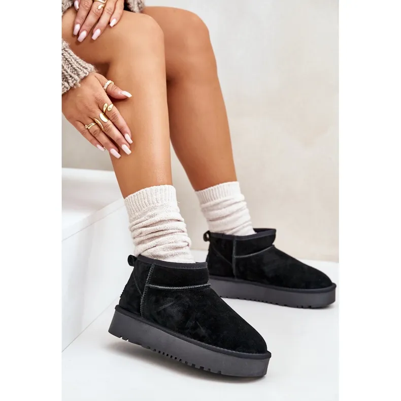 Women's Suede Platform Snow Boots Black Nereviana