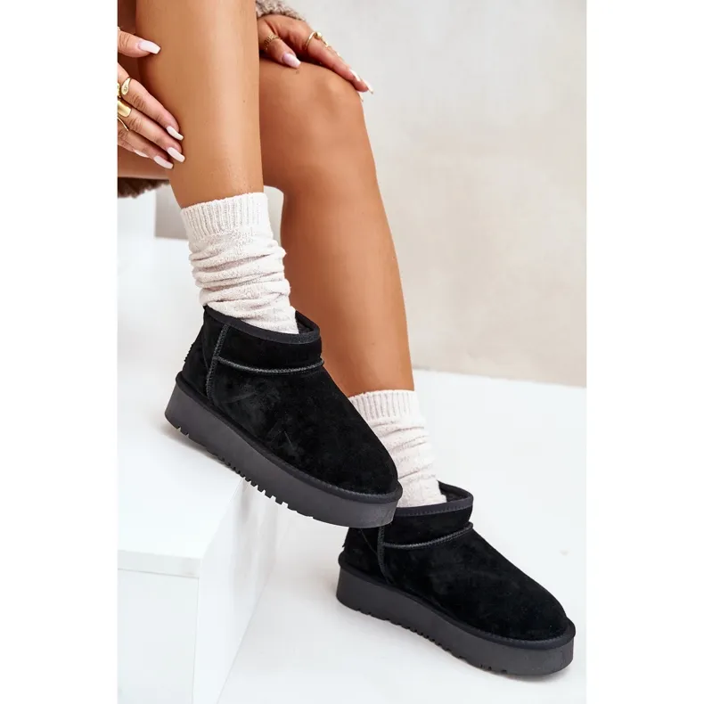 Women's Suede Platform Snow Boots Black Nereviana