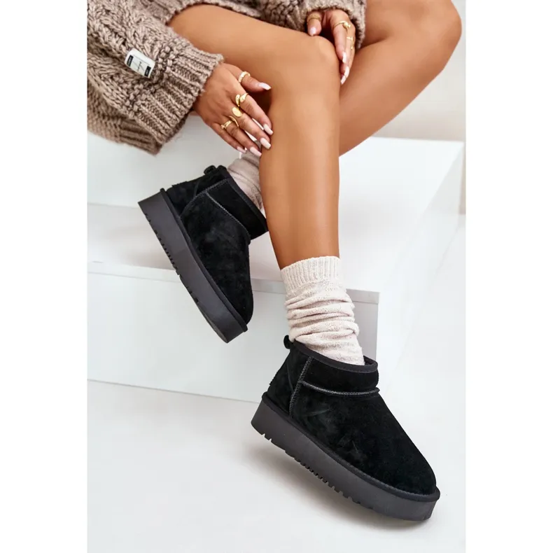 Women's Suede Platform Snow Boots Black Nereviana