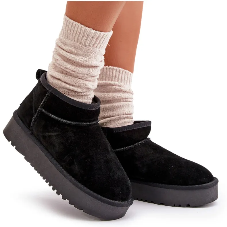 Women's Suede Platform Snow Boots Black Nereviana