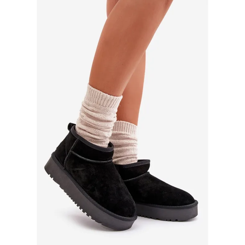 Women's Suede Platform Snow Boots Black Nereviana