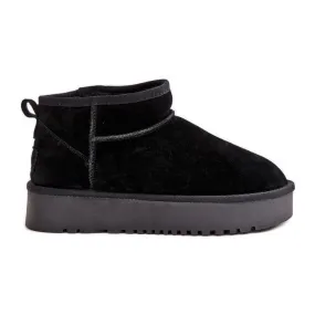 Women's Suede Platform Snow Boots Black Nereviana