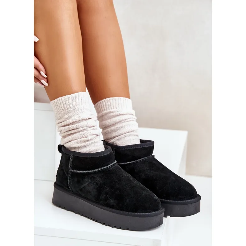 Women's Suede Platform Snow Boots Black Nereviana