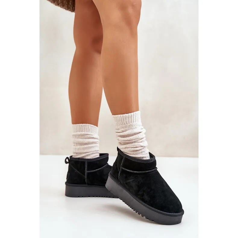 Women's Suede Platform Snow Boots Black Nereviana