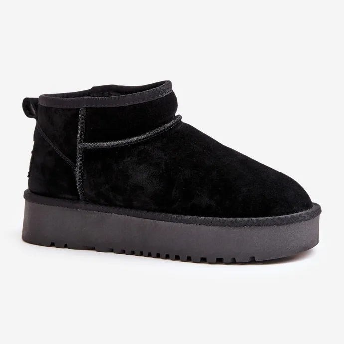 Women's Suede Platform Snow Boots Black Nereviana