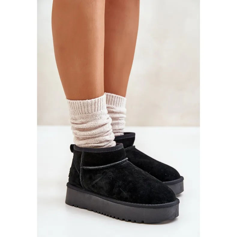 Women's Suede Platform Snow Boots Black Nereviana