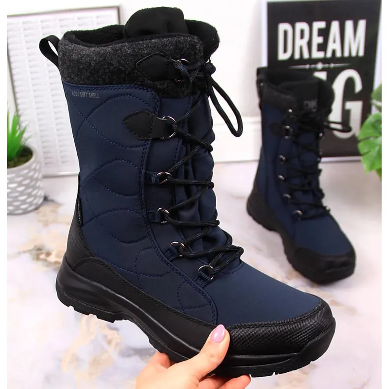 Women's waterproof insulated snow boots navy blue DK