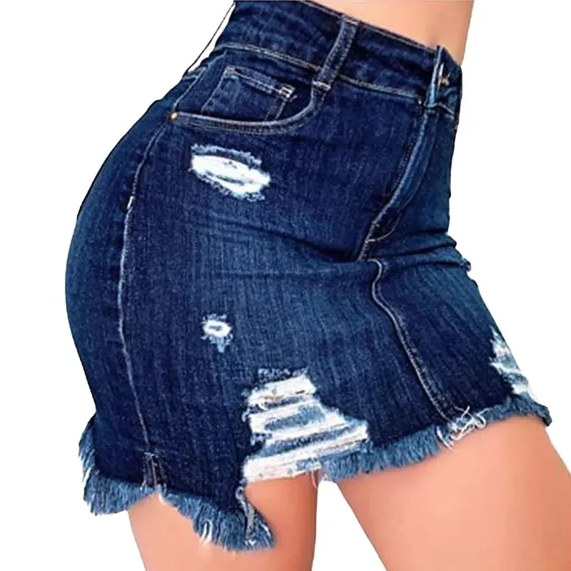 Women's Summer Ripped Hole Tassel Pencil Bodycon Mini Jeans Skirt