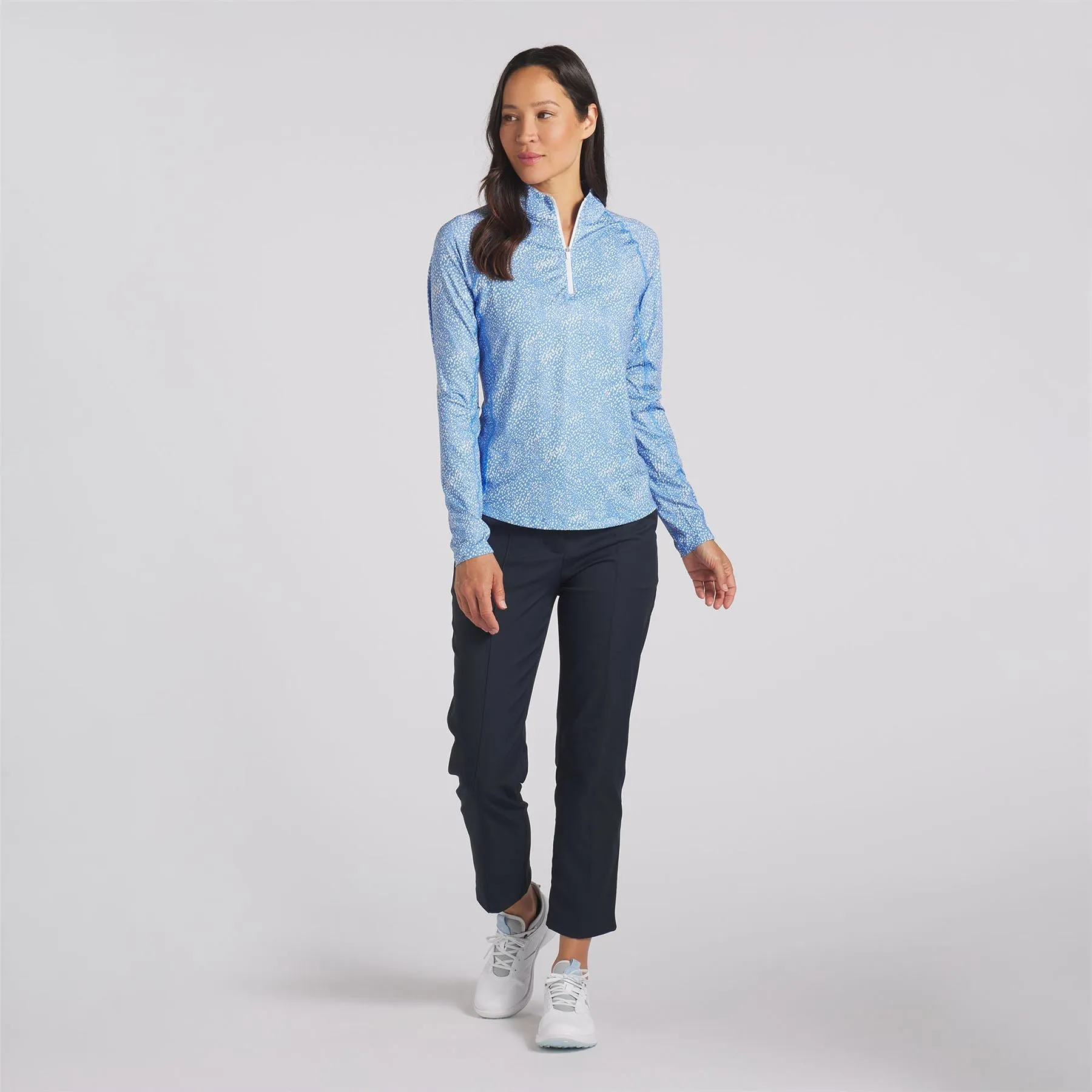 Womens You-V Microdot Quarter Zip Mid Layer Blue/White - SS24