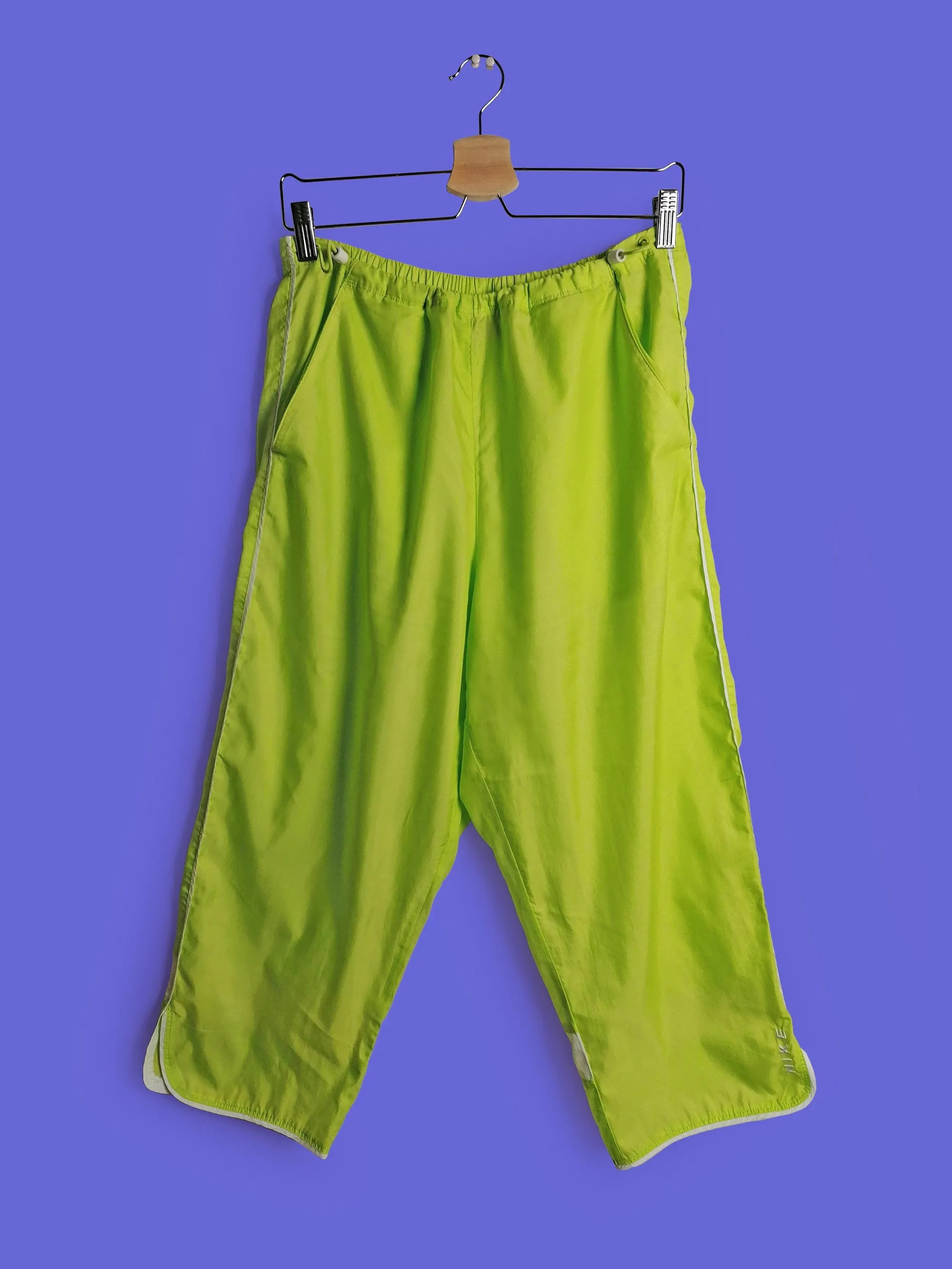 Y2K NIKE Hi-viz Baggy Soft Shell Pants Neon Green - size L / UK 12-14