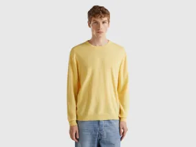 Yellow crew neck sweater in pure Merino wool - Yellow | Benetton