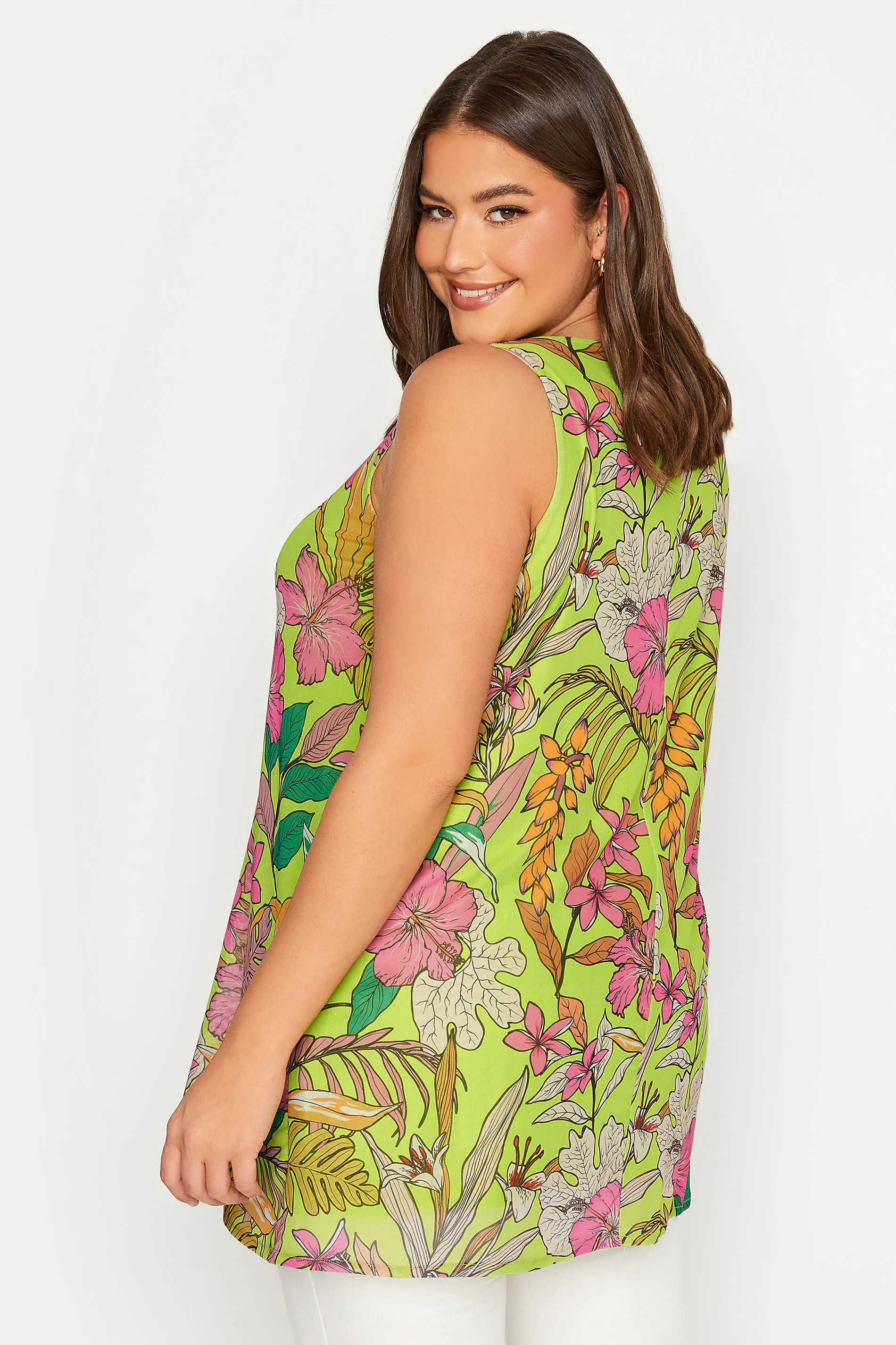 YOURS Curve Green Floral Double Layer Vest Top