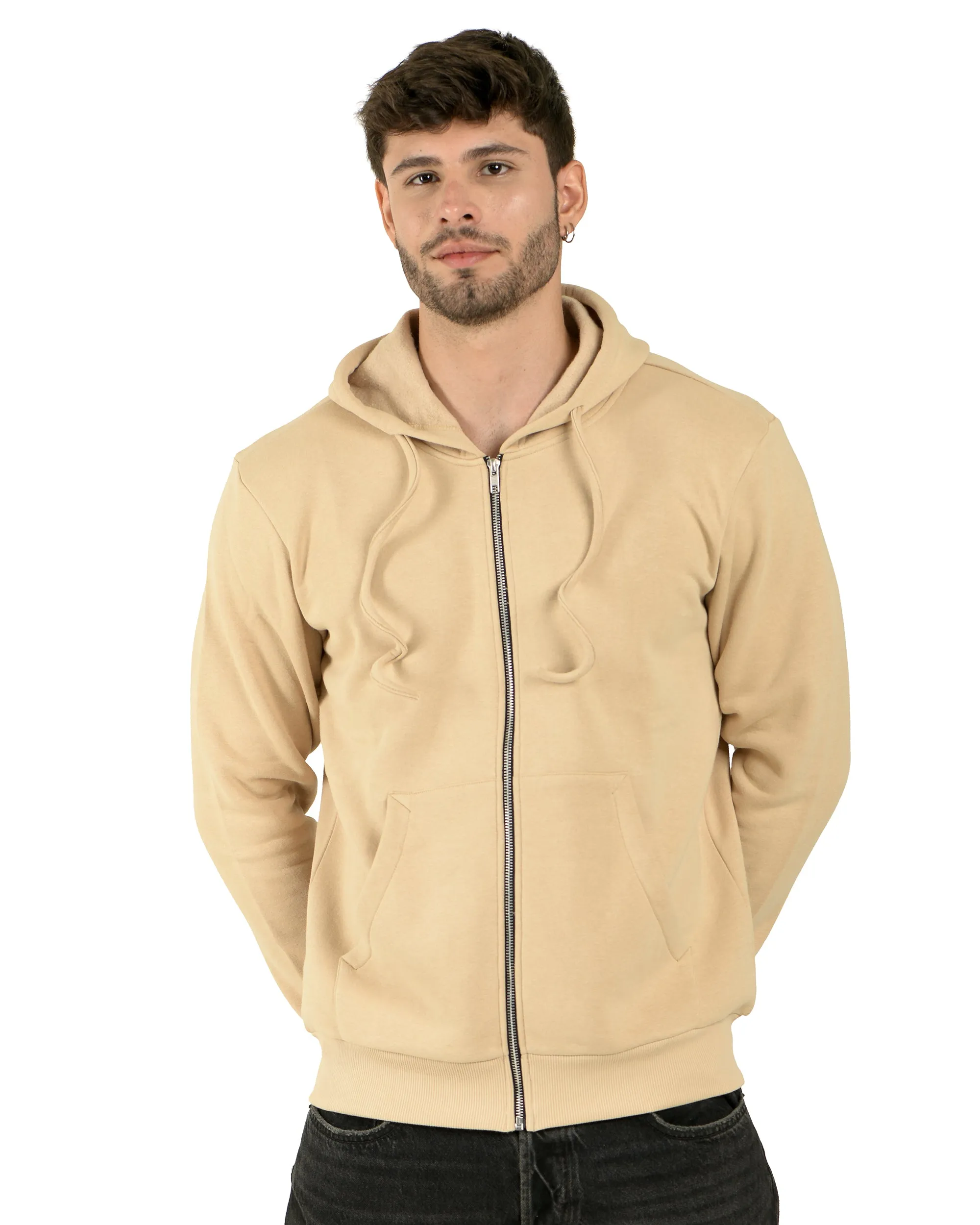 Zipper Hooded Jacket (unisex) beige-50/50 Fleece