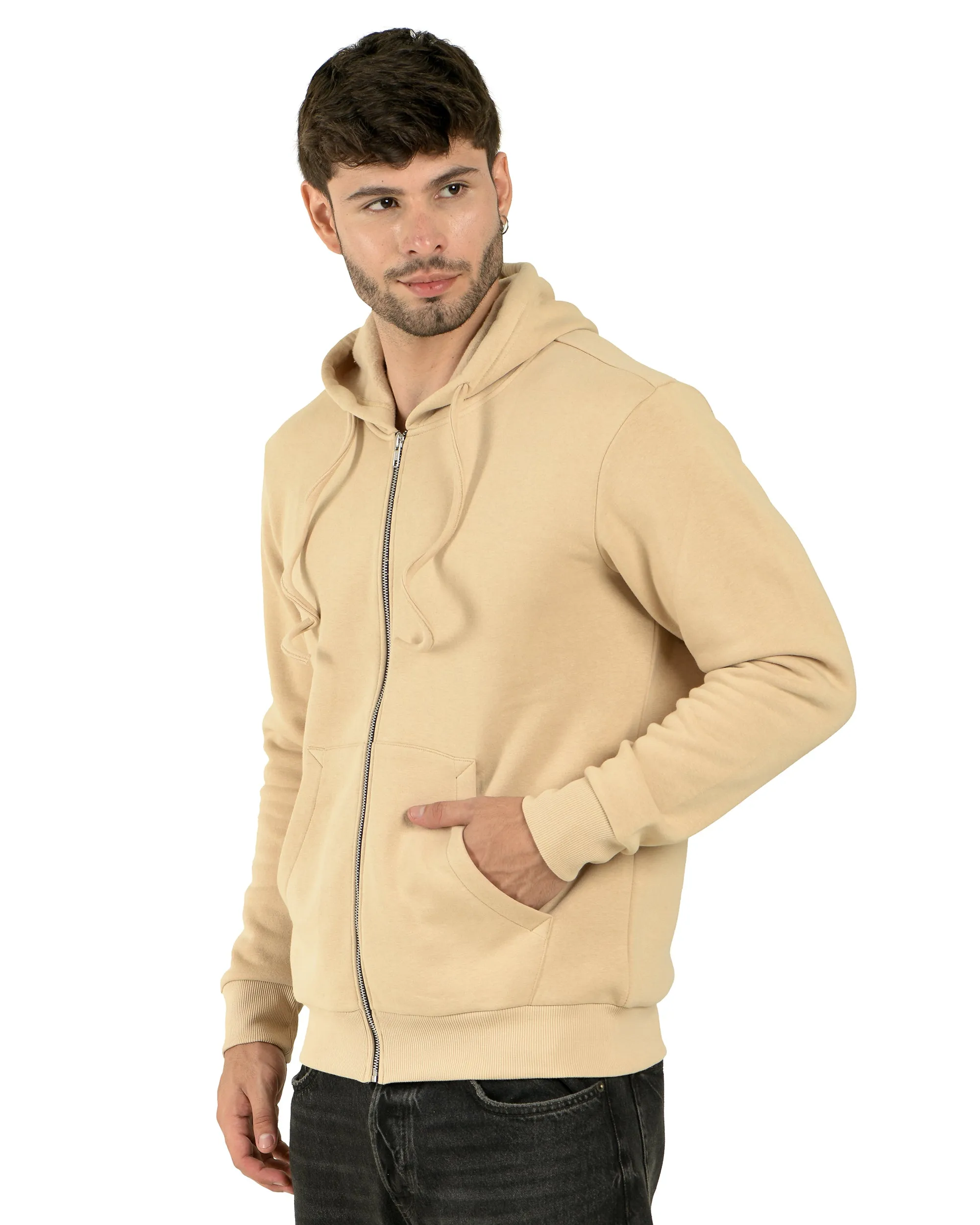 Zipper Hooded Jacket (unisex) beige-50/50 Fleece