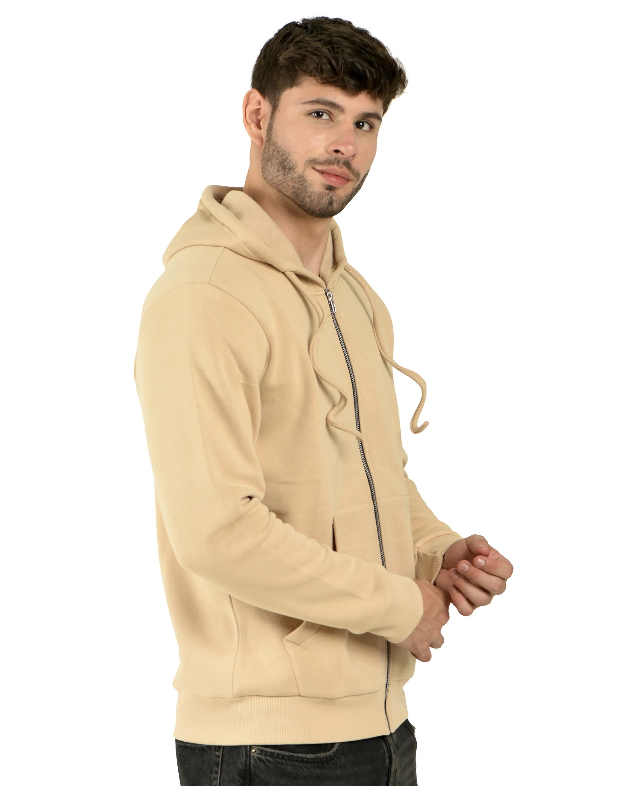 Zipper Hooded Jacket (unisex) beige-50/50 Fleece