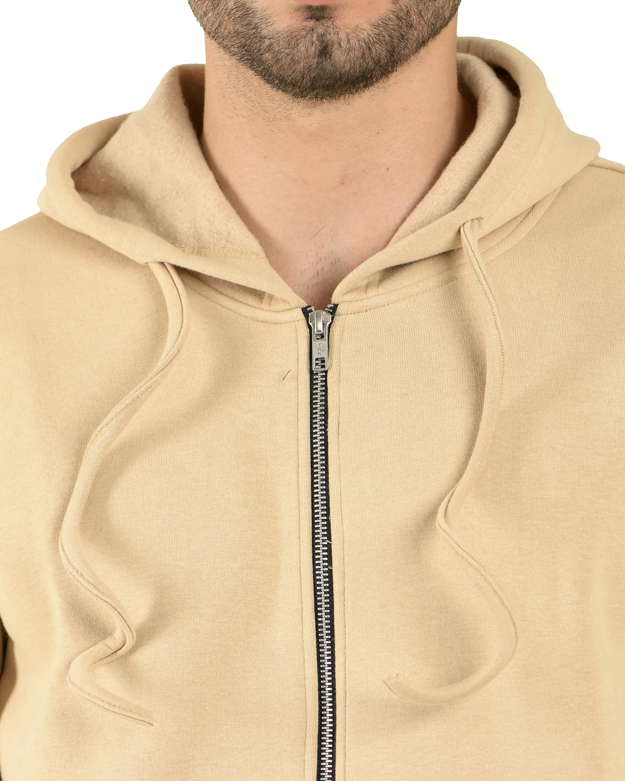 Zipper Hooded Jacket (unisex) beige-50/50 Fleece