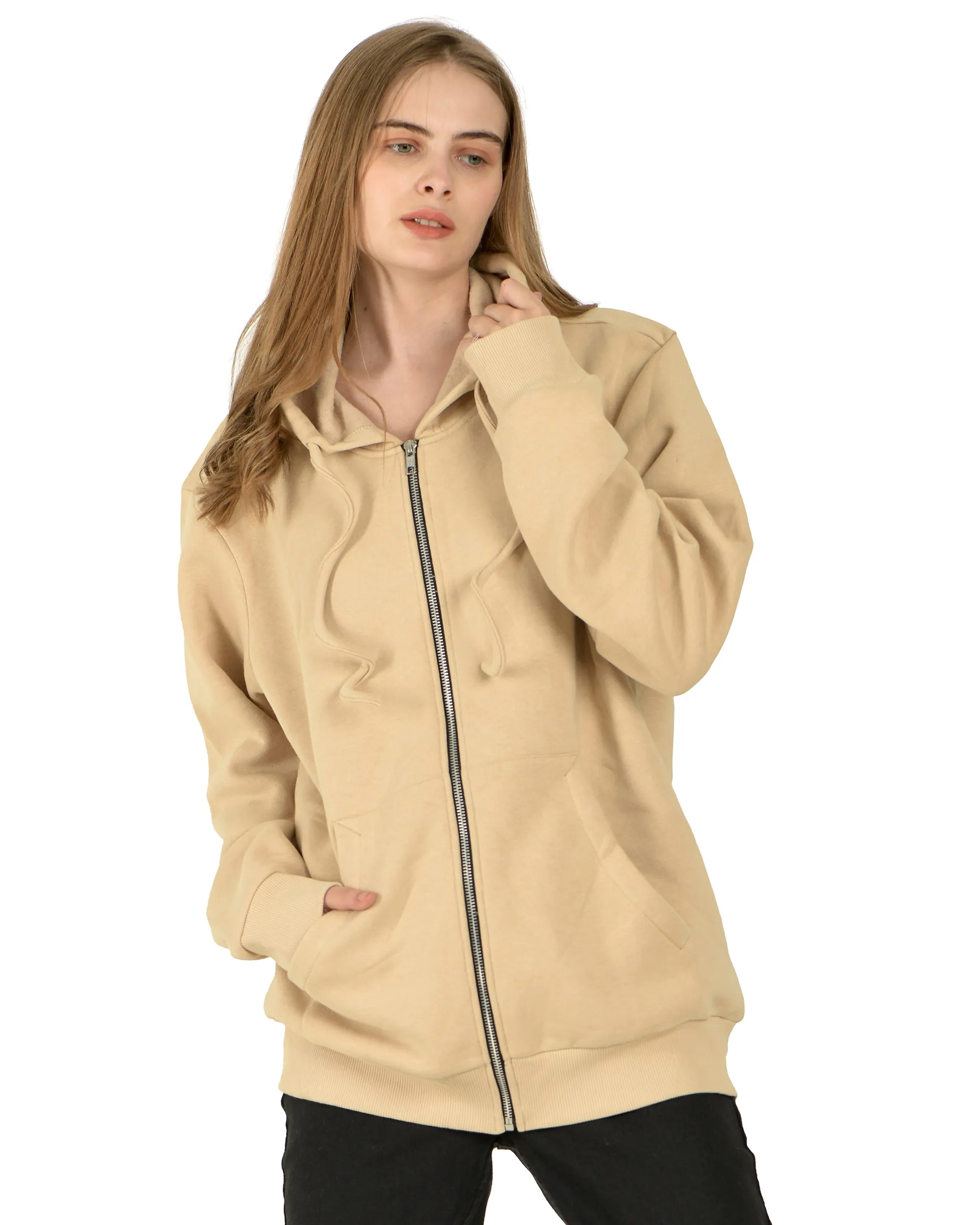 Zipper Hooded Jacket (unisex) beige-50/50 Fleece