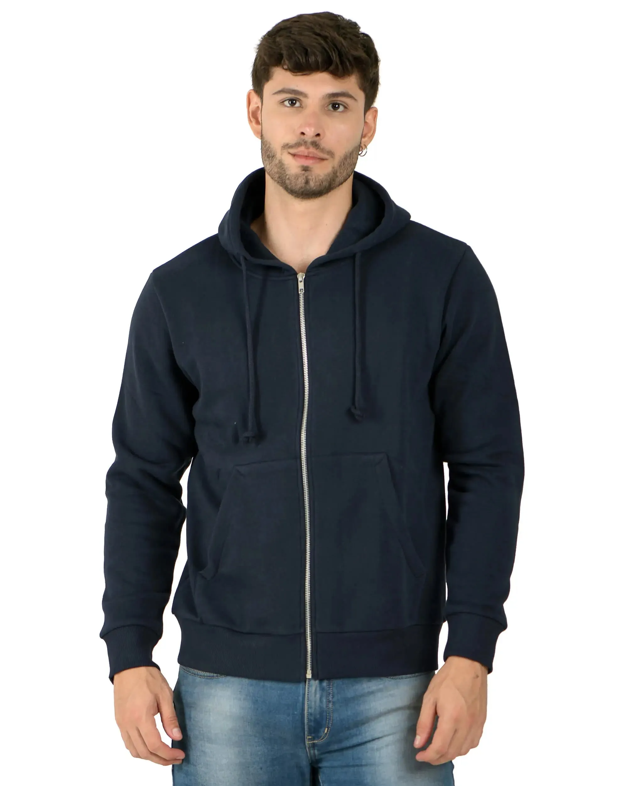 Zipper Hooded Jacket (Unisex) Navy -50/50 Fleece